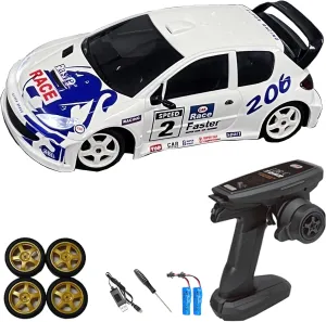 LD2802PRO 1/28 Mini RC Drift Car GTR 2.4GHz 4WD RTR with Gyro and 4PCS Drift Tires Racing Radio Control Cars (White)