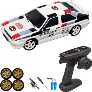 LD2804PRO 1/28 Mini RC Drift Car GTR 2.4GHz 4WD RTR with Gyro and 4PCS Drift Tires Racing Radio Control Cars (White)