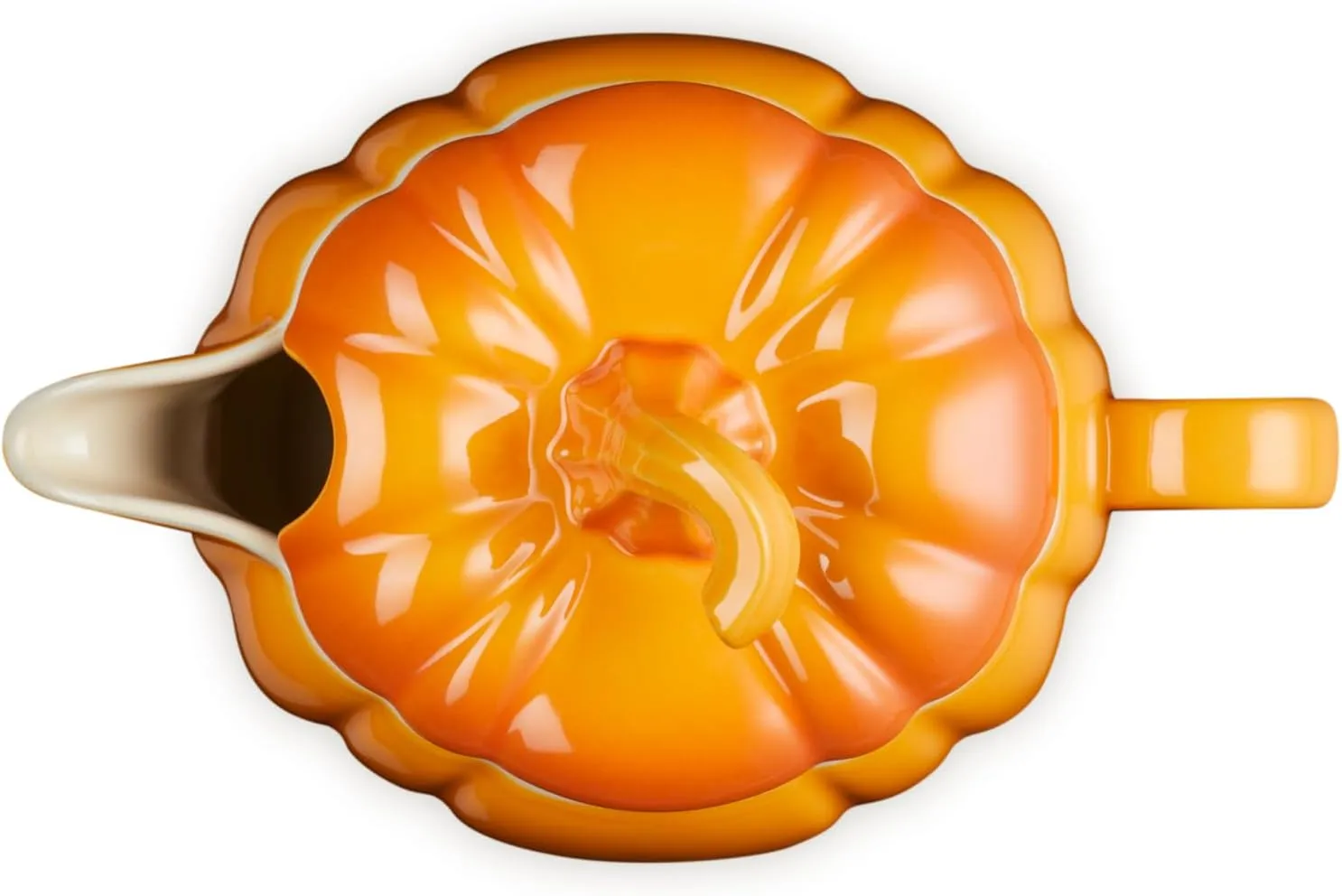 Le Creuset Stoneware Pumpkin Gravy Boat with Lid, 14 oz., Persimmon
