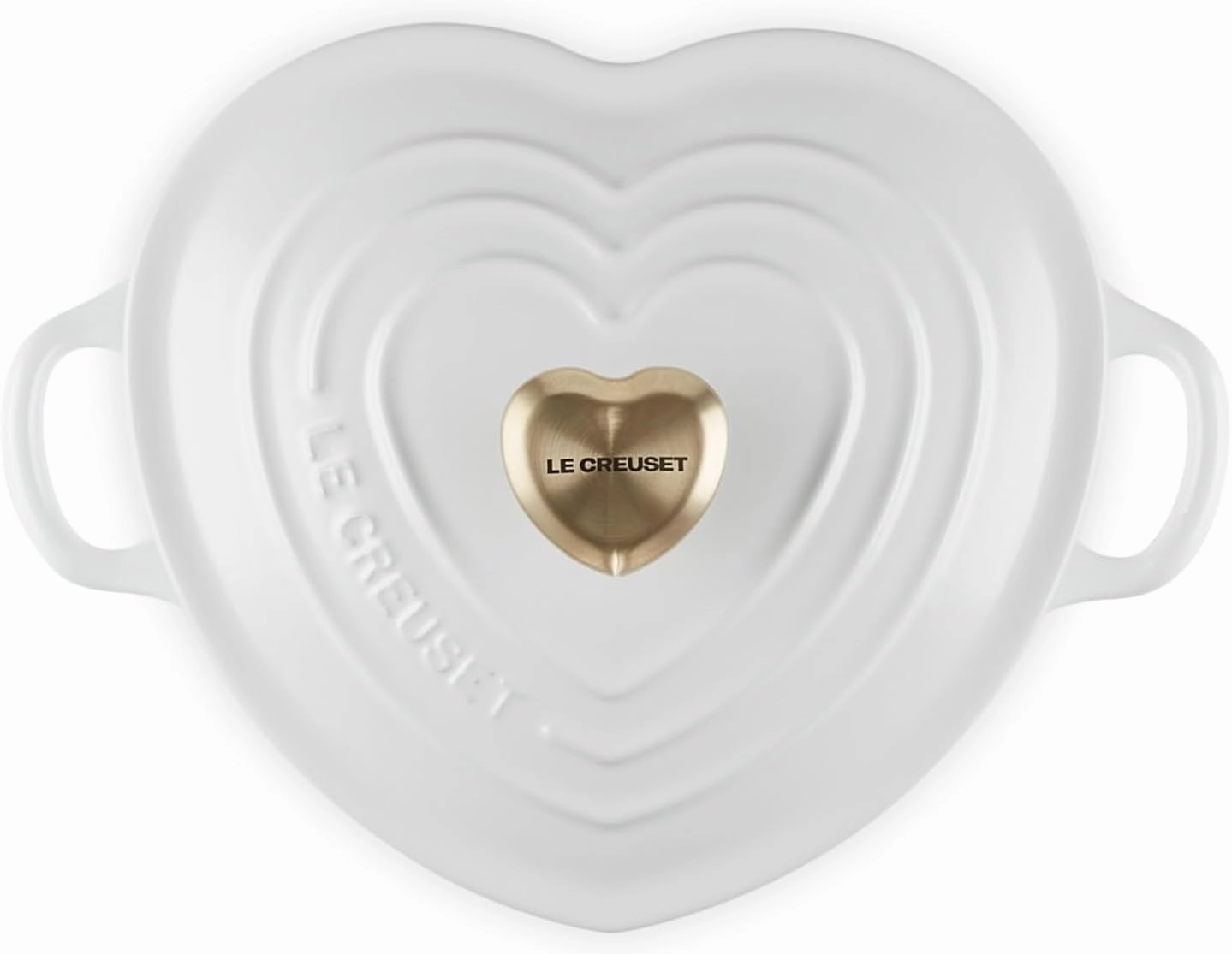 Le Creuset Enameled Cast Iron Traditional Shallow Heart Cocotte, 1.25 Qt., White Light Gold Heart Knob