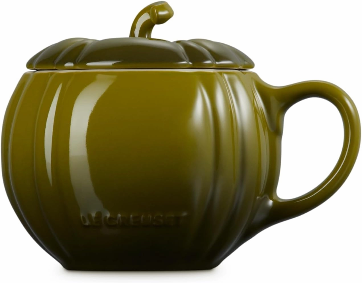 Le Creuset Stoneware Pumpkin Mug with Lid, 14 oz., Olive