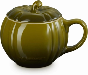 Le Creuset Stoneware Pumpkin Mug with Lid, 14 oz., Olive