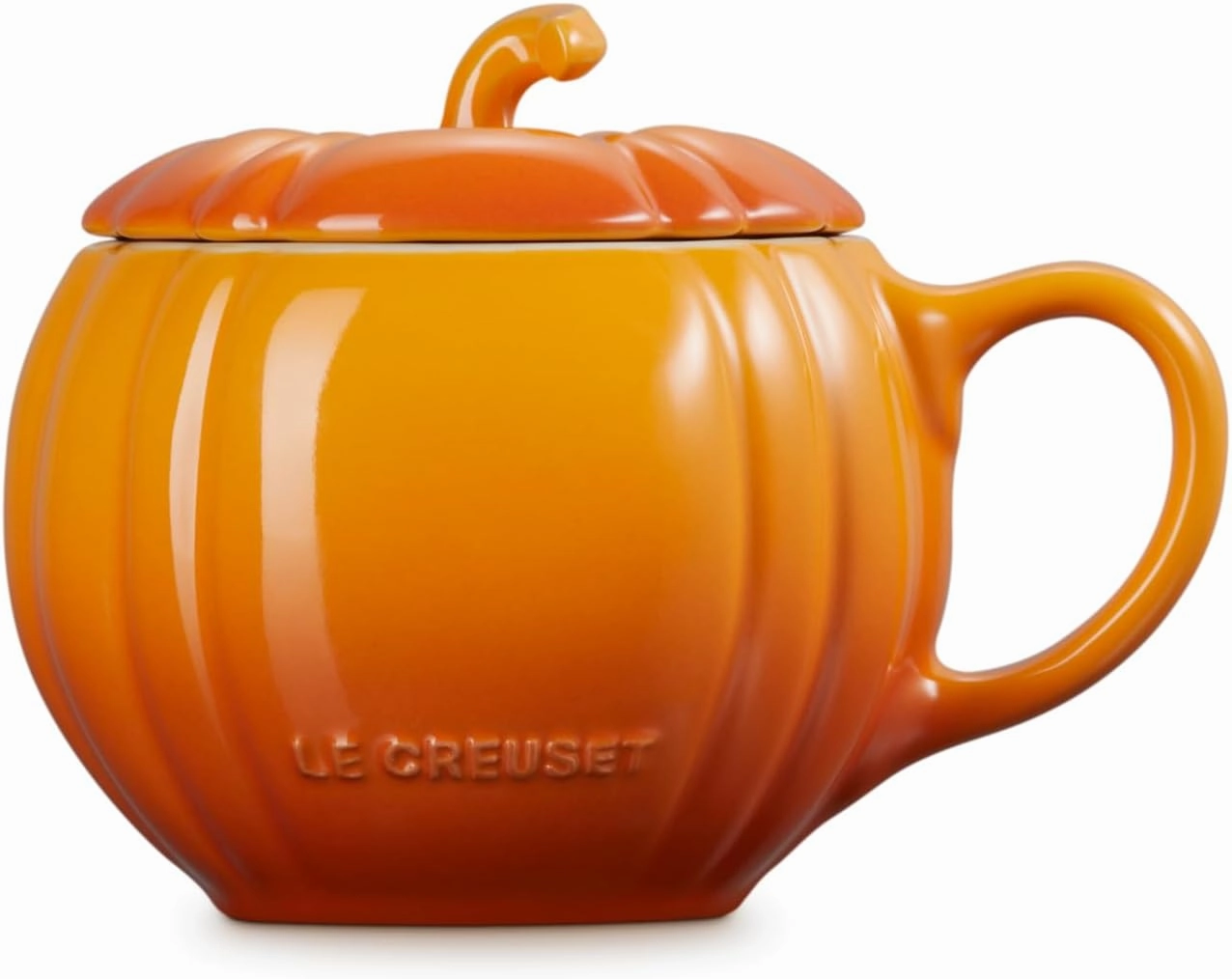 Le Creuset Stoneware Pumpkin Mug with Lid, 14 oz., Persimmon