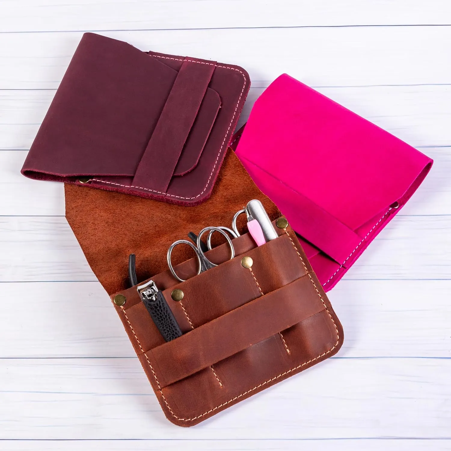 Leather Manicure Set Case Grooming Kit Organizer (Dark Blue)