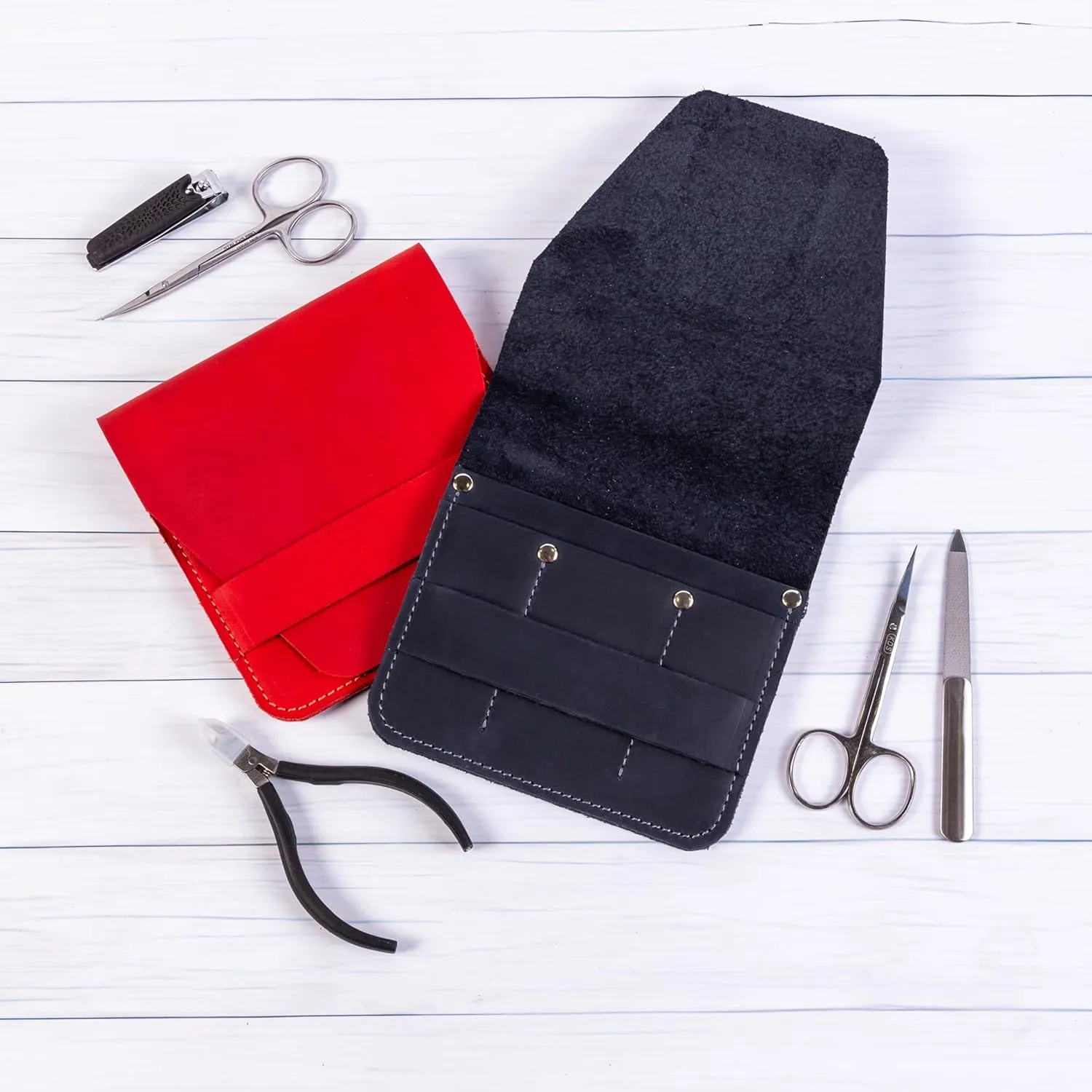 Leather Manicure Set Case Grooming Kit Organizer (Dark Blue)
