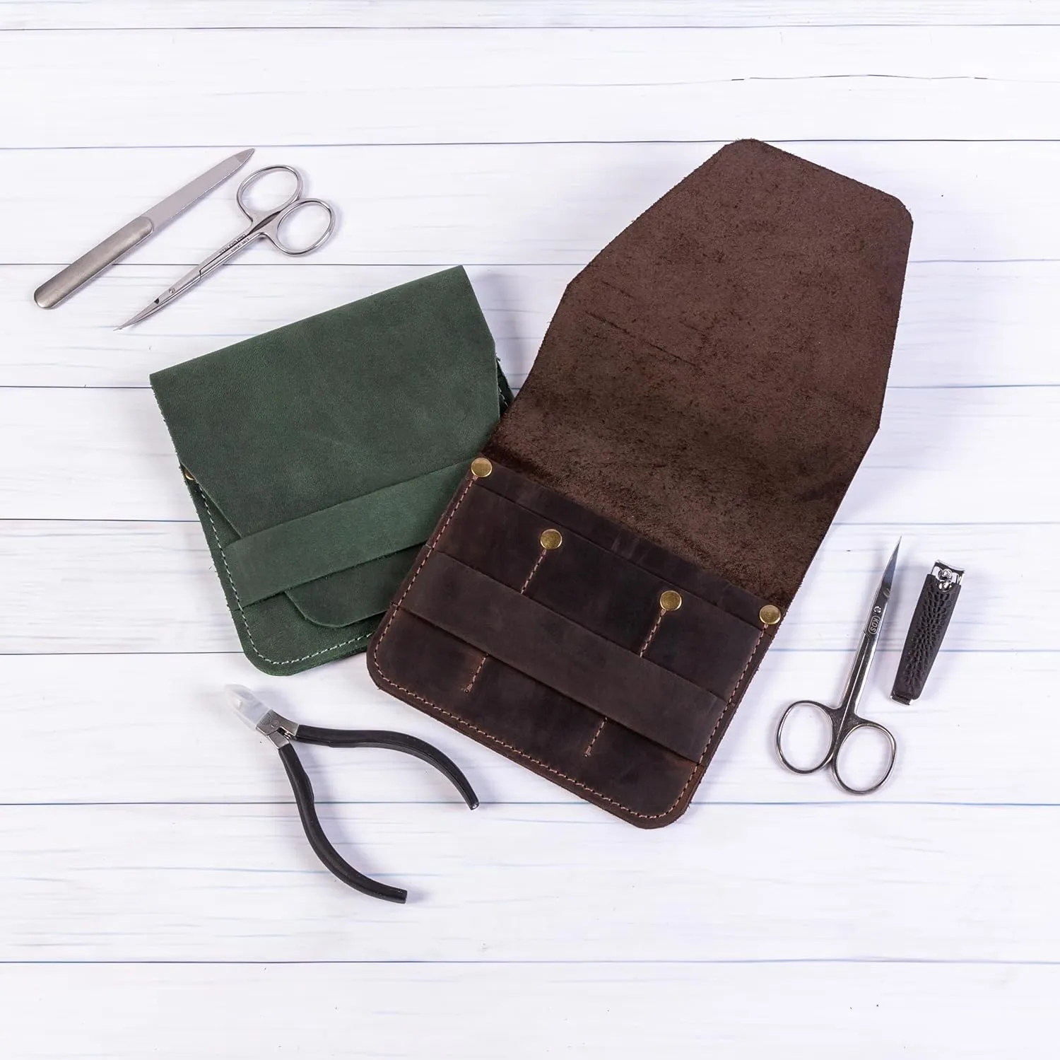 Leather Manicure Set Case Grooming Kit Organizer (Dark Blue)
