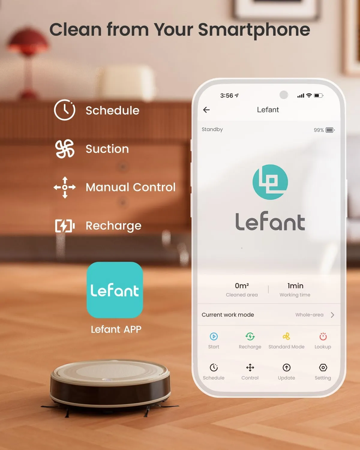Lefant M310 Robot Vacuum Cleaner-4500Pa Suction, PreciSense Obstacle Avoidance, Brushless Motor, Quite, Slim, 160Mins, Self-Charging Robotic Vacuum, App/Wi-Fi/Alexa, Ideal for Pet Hair Hard Floor
