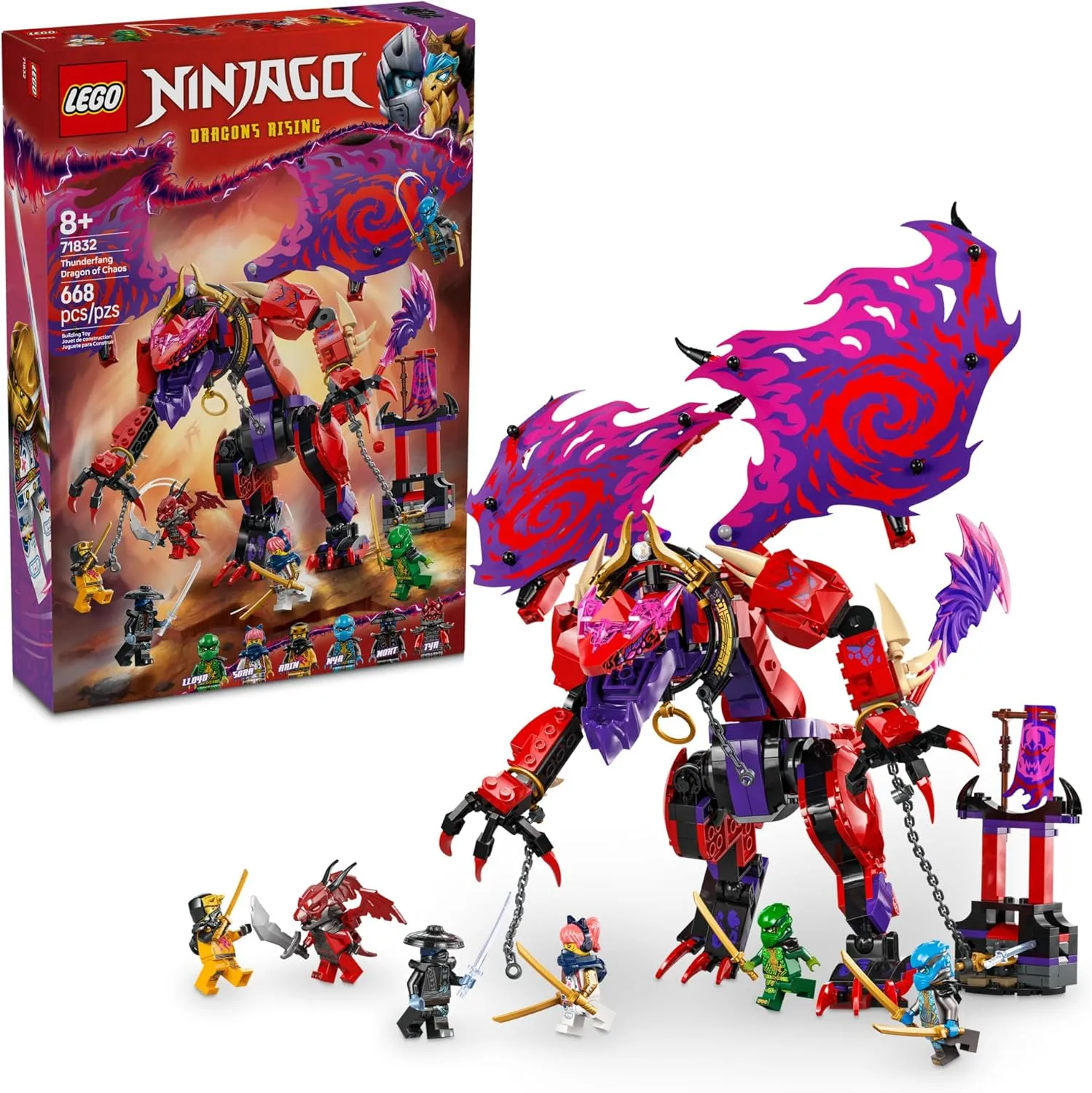 LEGO NINJAGO Thunderfang Dragon of Chaos Building Toy for Kids Ages 8  - Dragon Rising Playset with 6 Minifigures and Poseable Dragon Figure - Birthday Gift Idea for Boys and Girls - 71832