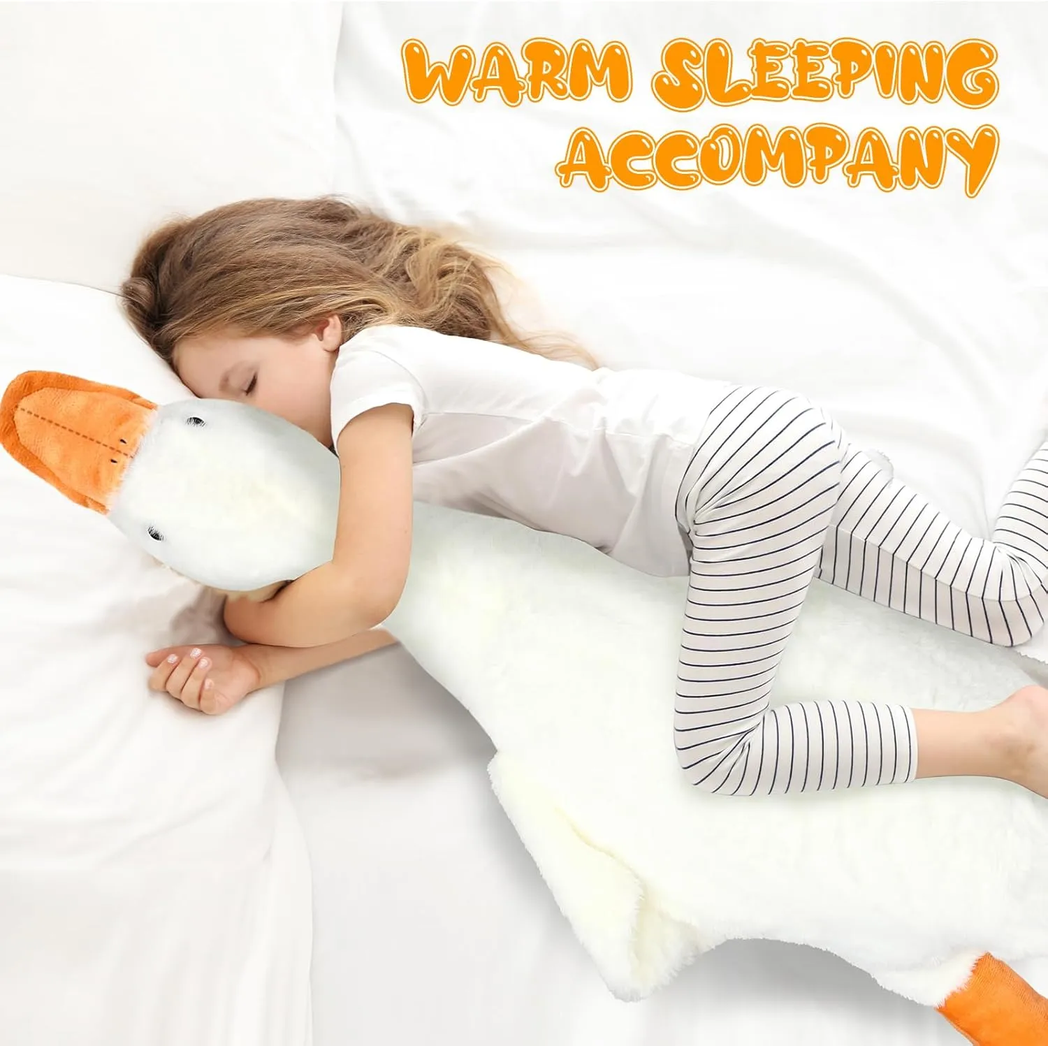 Lenwen 51.2 Inch Giant Goose Stuffed Animal Large Stuffed Duck Plush Toy Big Soft Duck Animals Cute Goose Pillow Birthday Party Gifts for Kids Boys Girls(White)