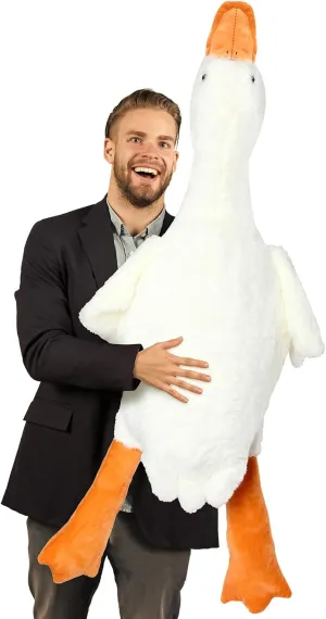 Lenwen 51.2 Inch Giant Goose Stuffed Animal Large Stuffed Duck Plush Toy Big Soft Duck Animals Cute Goose Pillow Birthday Party Gifts for Kids Boys Girls(White)