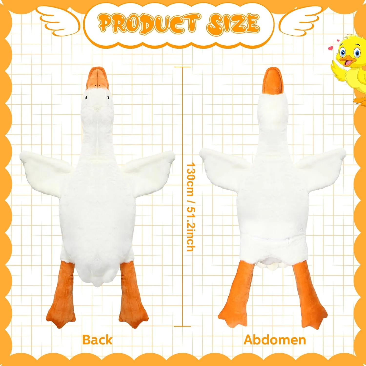 Lenwen 51.2 Inch Giant Goose Stuffed Animal Large Stuffed Duck Plush Toy Big Soft Duck Animals Cute Goose Pillow Birthday Party Gifts for Kids Boys Girls(White)