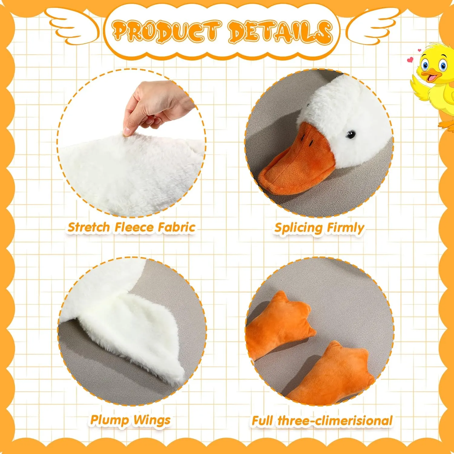 Lenwen 51.2 Inch Giant Goose Stuffed Animal Large Stuffed Duck Plush Toy Big Soft Duck Animals Cute Goose Pillow Birthday Party Gifts for Kids Boys Girls(White)