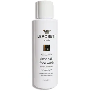 LEROSETT® Clear Skin Face Wash – Gentle Gel Cleanser with 60% Aloe-Rich Botanicals, 4% Glycolic Acid & Vit-E Microbeads – Fights Breakouts, Unclogs Pores, Balances Oil – Spa-Grade, Vegan – 4oz