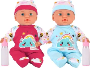 Liberty Imports 2 Pack Twin Baby Dolls Playset - 12" Realistic Soft Body Talking Newborn Boy & Girl Toy Dolls with Magic Milk Bottles Accessories for Kids Imaginative Pretend Play Nursing