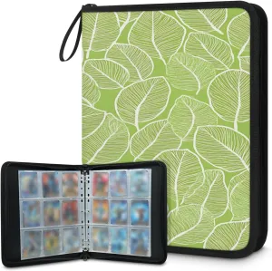 Light Green Leaf 3 Ring Trading Zipper Binder Strap, Trading Card Binder 9 Pocket, 900 Pockets Card Holder with 50 Removable Sleeves for Game Cards