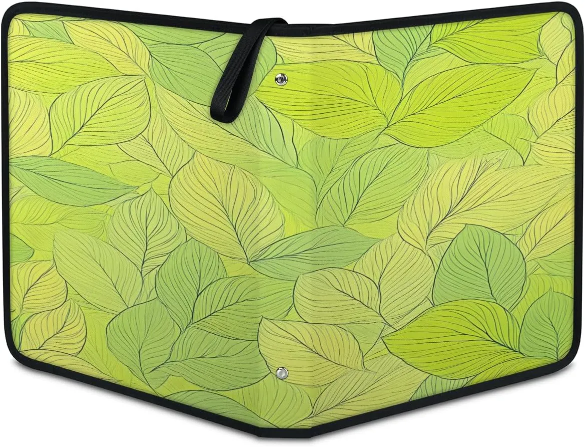 Light Green Leaves 3 Ring Trading Zipper Binder Strap, Trading Card Binder 9 Pocket, 900 Pockets Card Holder with 50 Removable Sleeves for Game Cards