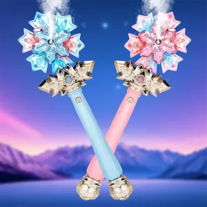 Light Up Frozen Snowflake Wand with Spray & Music 2PCS Princess Magic Toy Wands for Kids Girls Cosplay Birthday Party Favors, Blue & Pink