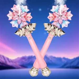 Light Up Frozen Snowflake Wand with Spray & Music 2PCS Princess Magic Toy Wands for Kids Girls Cosplay Birthday Party Favors, Pink