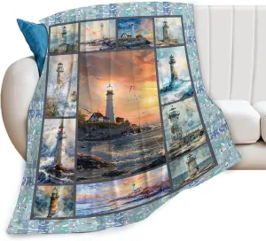 Lighthouse Blanket for Woman Nautical Lighthouse Throw Blanket Lighthouse Beach Decor Stuff Merch Cozy Flannel Fleece Soft Plush Fuzzy Warm Lightweight Bedding Gifts for Girls Men Couch Sofa 50"X40"