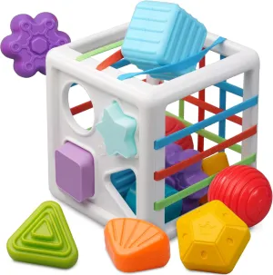 LiKee Montessori Toys for 1  Year Old, Shape Sorter Baby Toys for Boys Girl Birthday Gift, Colorful Infant Toddler Toy, 10pcs Sensory Blocks Developmental Learning &Fine Motor Skill 18  Month