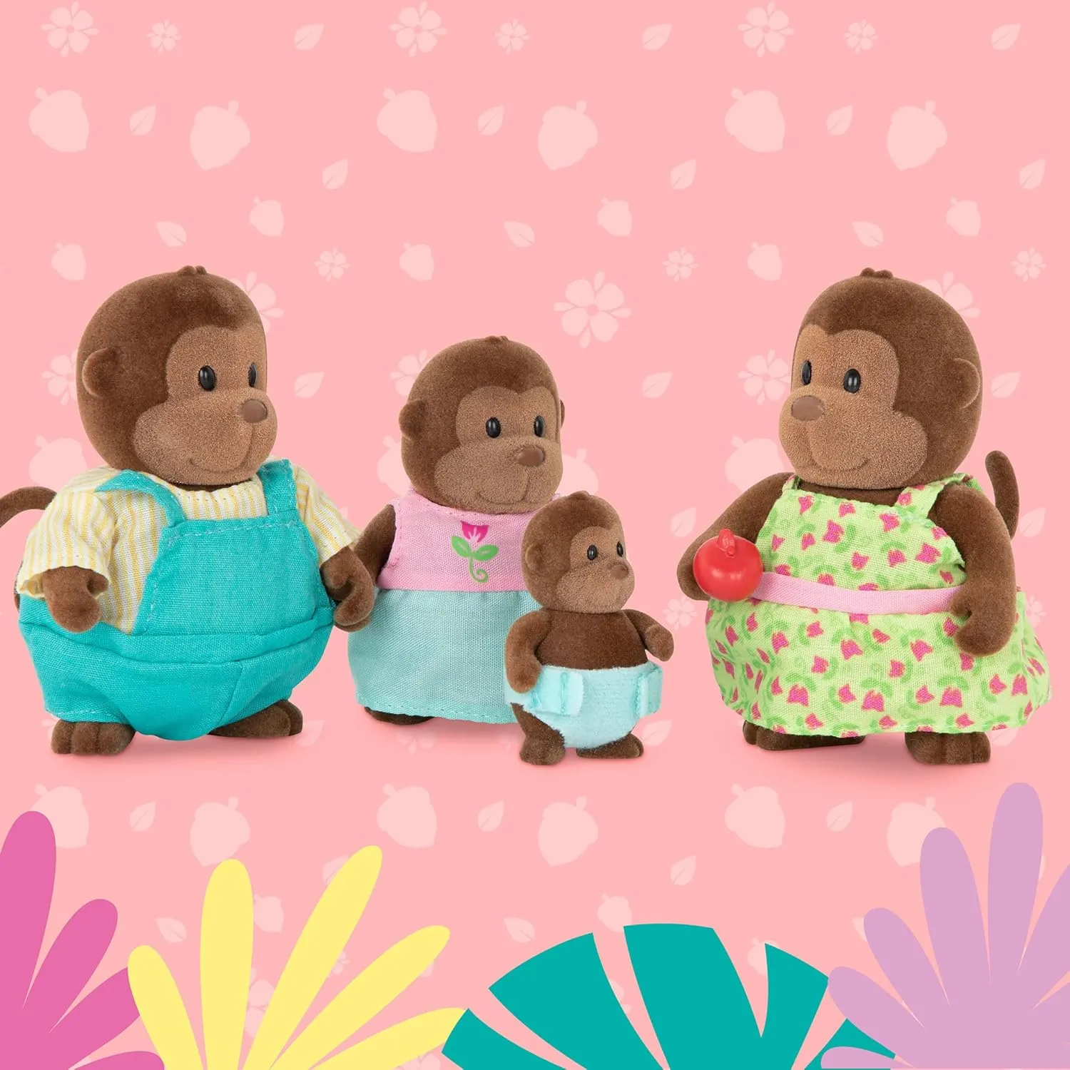 Li'l Woodzeez – The O'Funnigan Monkey Family – Set of 4 Collectible Posable Monkey Figures with Storybook – Pretend Play Doll Figures – Gift Toy for Kids Age 3 