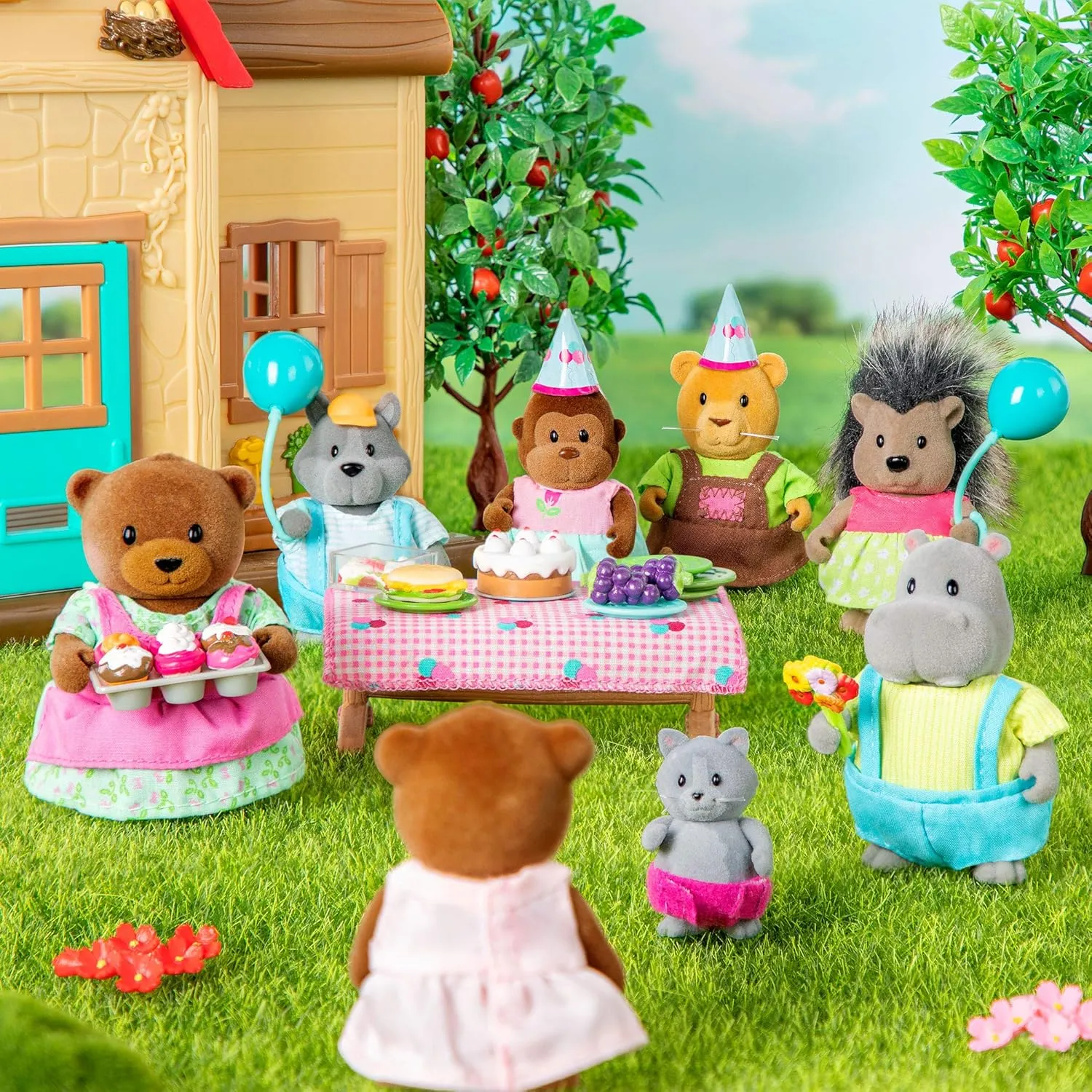 Li'l Woodzeez – The O'Funnigan Monkey Family – Set of 4 Collectible Posable Monkey Figures with Storybook – Pretend Play Doll Figures – Gift Toy for Kids Age 3 