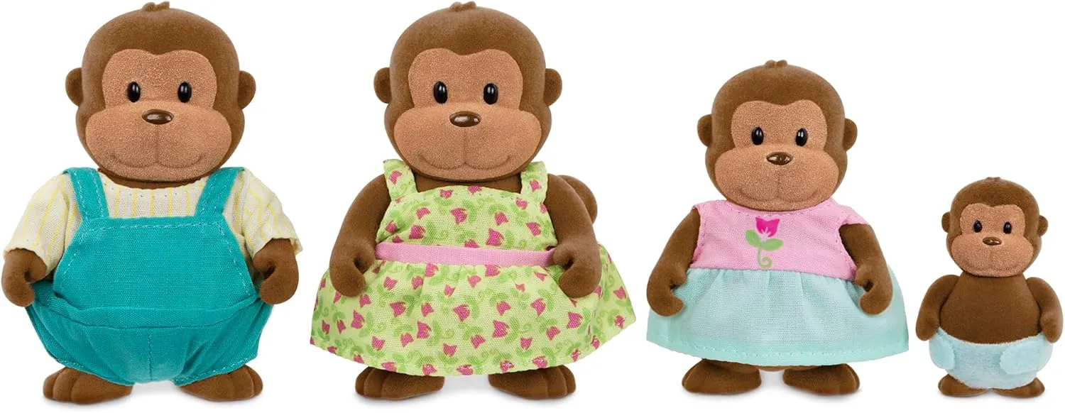 Li'l Woodzeez – The O'Funnigan Monkey Family – Set of 4 Collectible Posable Monkey Figures with Storybook – Pretend Play Doll Figures – Gift Toy for Kids Age 3 