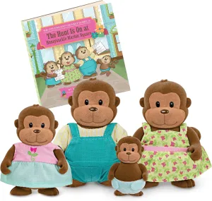 Li'l Woodzeez – The O'Funnigan Monkey Family – Set of 4 Collectible Posable Monkey Figures with Storybook – Pretend Play Doll Figures – Gift Toy for Kids Age 3 