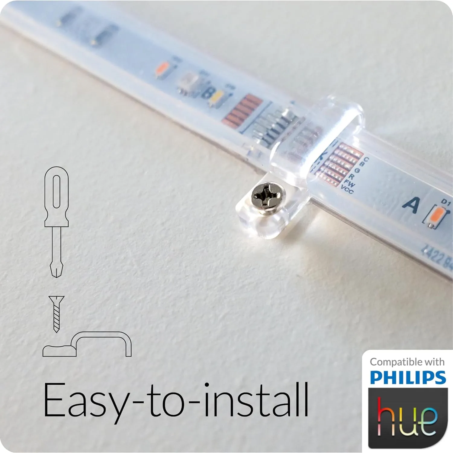 Litcessory Lightstrip Mounting Clip for Philips HUE Lightstrip - 50 Pack, Transparent, Strong, Removable - Includes Wood Screws - Easy Installation
