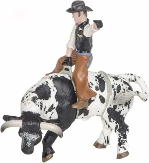 Little Buster Toys Bull Rider - Cowboy on a Black and White Bucking Bull, 1/16th Scale