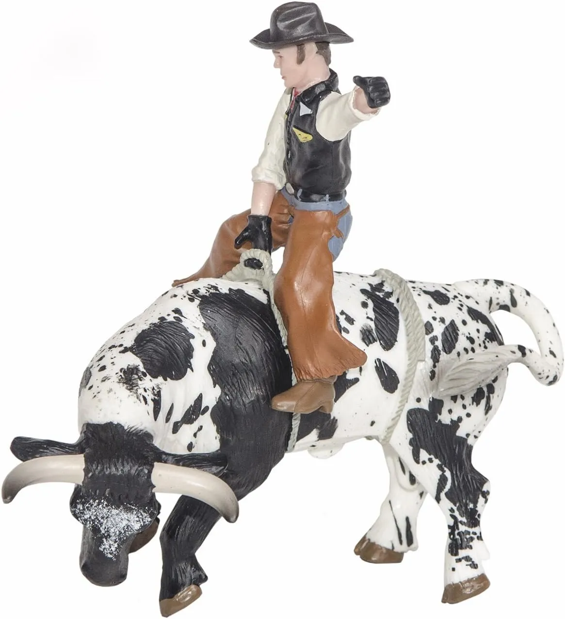 Little Buster Toys Bull Rider - Cowboy on a Black and White Bucking Bull, 1/16th Scale