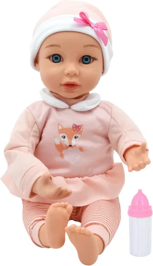 Little Darlings: Sweet Touch 14" Baby Doll - Fox-Pink-White - Soft Body, Makes Sounds, Sucks Thumb & Grabs Bottle, Interactive Toy, Kid-Toddler Age 2 
