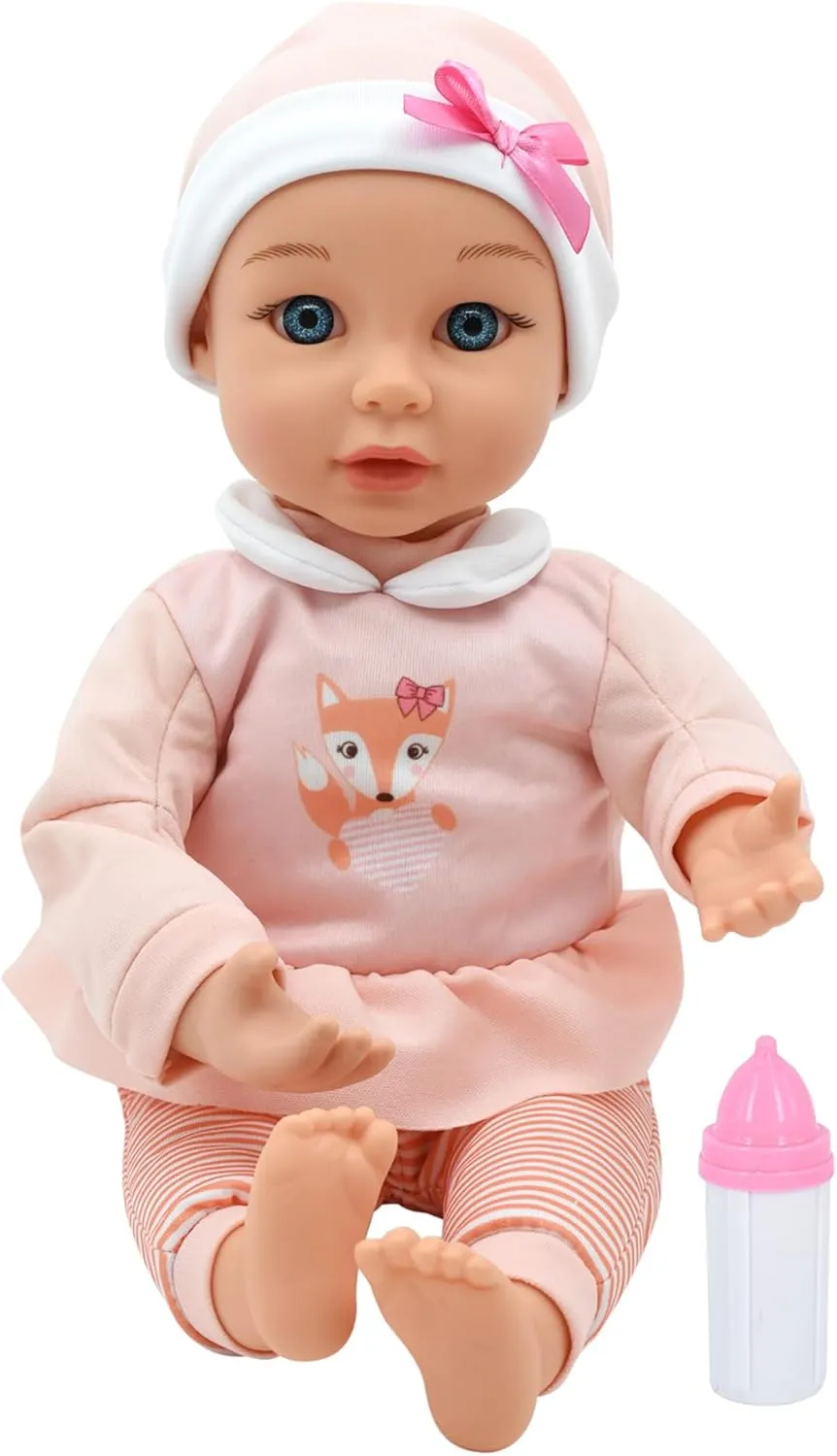 Little Darlings: Sweet Touch 14" Baby Doll - Fox-Pink-White - Soft Body, Makes Sounds, Sucks Thumb & Grabs Bottle, Interactive Toy, Kid-Toddler Age 2 