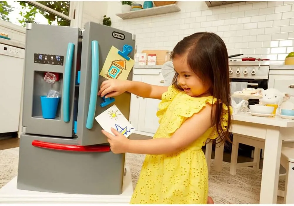 Little Tikes First Fridge Refrigerator with Ice Dispenser Pretend Play Appliance for Kids, Play Kitchen Set with Playset Accessories Unique Toy Multi-Color, 15.8” Wide x 11.5” deep x 23” Tall