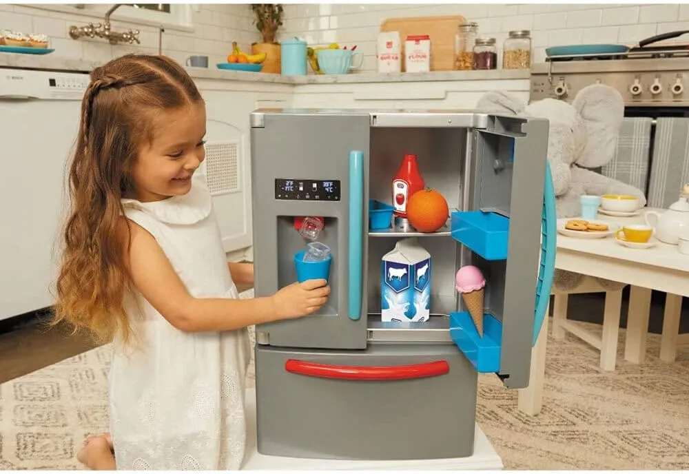 Little Tikes First Fridge Refrigerator with Ice Dispenser Pretend Play Appliance for Kids, Play Kitchen Set with Playset Accessories Unique Toy Multi-Color, 15.8” Wide x 11.5” deep x 23” Tall
