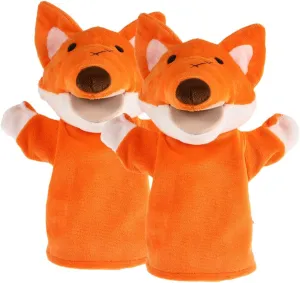 LOGOFUN 2 Pcs Fox Hand Puppet Plush Fox Hand Puppet with Movable Mouth Funny Animal Interactive Storytime Party Toys for Kids