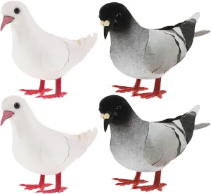 LOGOFUN 4pcs Fake Pigeon Simulation Foam Pigeon Model Fake Dove Figurine Artificial Birds Ornaments for Garden Lawn Decoration - Grey White
