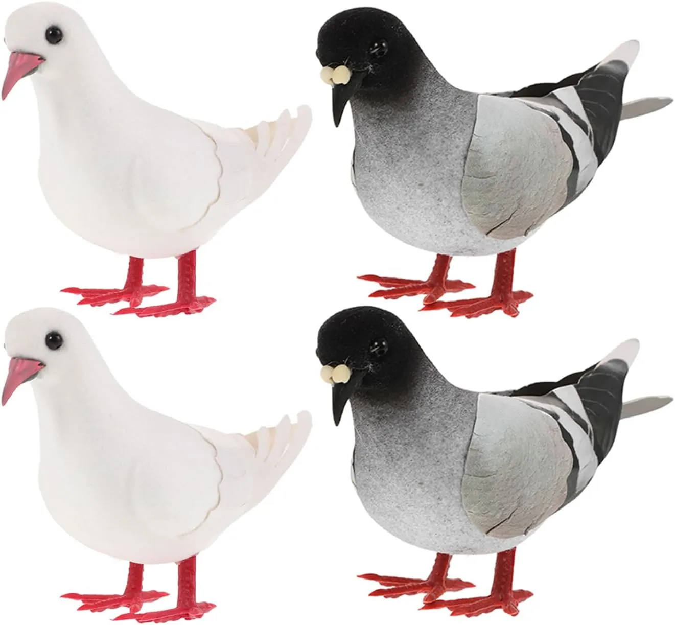 LOGOFUN 4pcs Fake Pigeon Simulation Foam Pigeon Model Fake Dove Figurine Artificial Birds Ornaments for Garden Lawn Decoration - Grey White