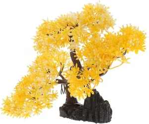 LOGOFUN Aquarium Artificial Trees Underwater Aquatic Plant with Mountain Fish Tank Accessory Decorations (Yellow)