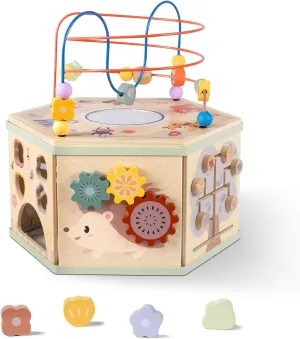 LOL-FUN Wooden Activity Cube Montessori Toys for 1 2 Year Old Baby Activity Center for Toddlers 1-3