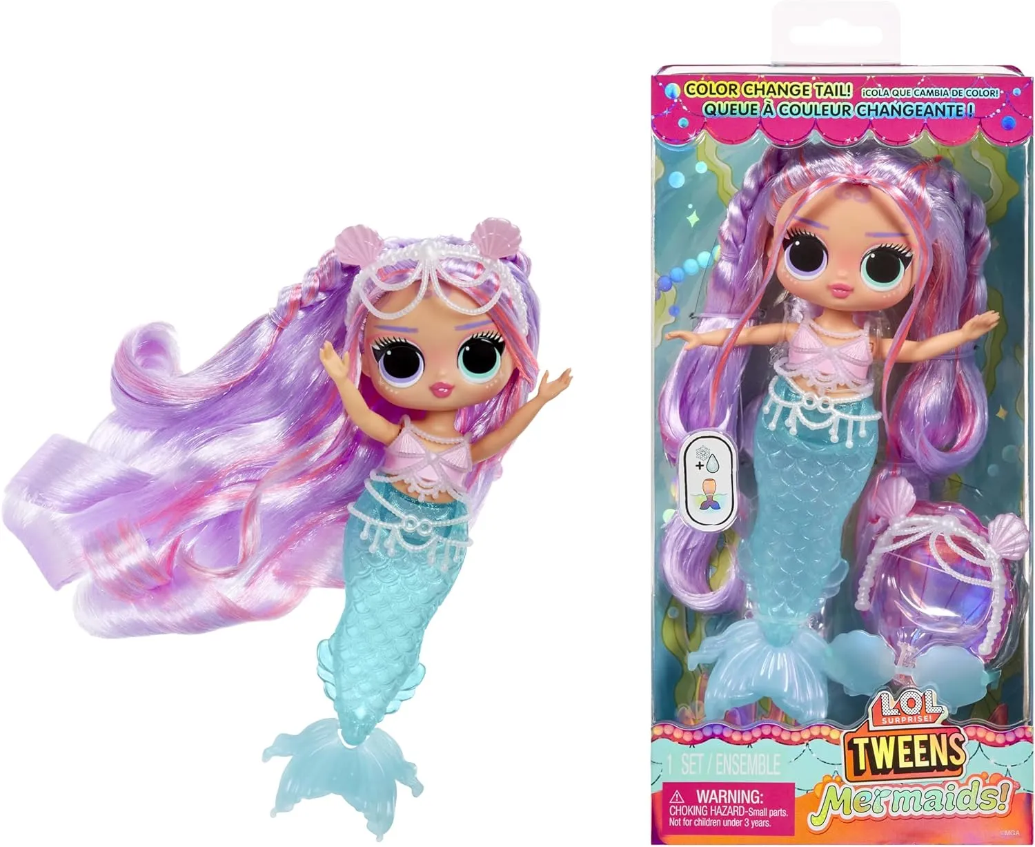 LOL Surprise Tweens Mermaid Lana Marine Fashion Doll with Color Changing Tail, Movable Fin, and Beautiful Accessories – Toy Gift for Kids Ages 4 