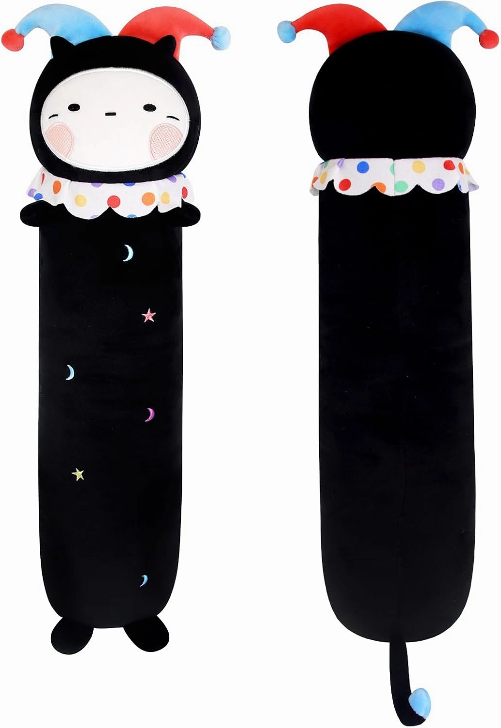 Long Cat Plush Body Pillow, Cute Halloween Clown Plush Long Cat Throw Pillow, Kawaii Stuffed Animal Clown Cat Plush Toys for Kids, Boys, Girls (Black, 61cm/24in)