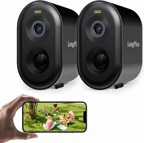 LongPlus Wireless Security Camera Outdoor, 2K WiFi Home Surveillance Indoor Outdoor Camera, AI Motion Detection, Color Night Vision, 2-Way Audio, No Monthly Fee, Work with Alexa, SD/Cloud Storage