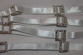 Lot 6 Pair White Rhinestone Slider Spaghetti Bra Strap Elastic 3/8" Dyeable X12 Pattern Embroidery Sewing Delicate Clothing Garment Supply Decorations Art Craft for Scrapbooking Hair Tie Headband