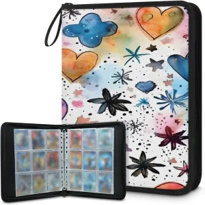 Love Clover 3 Ring Trading Zipper Binder Strap, Trading Card Binder 4 Pocket, 400 Pockets Card Holder with 50 Removable Sleeves for Game Cards