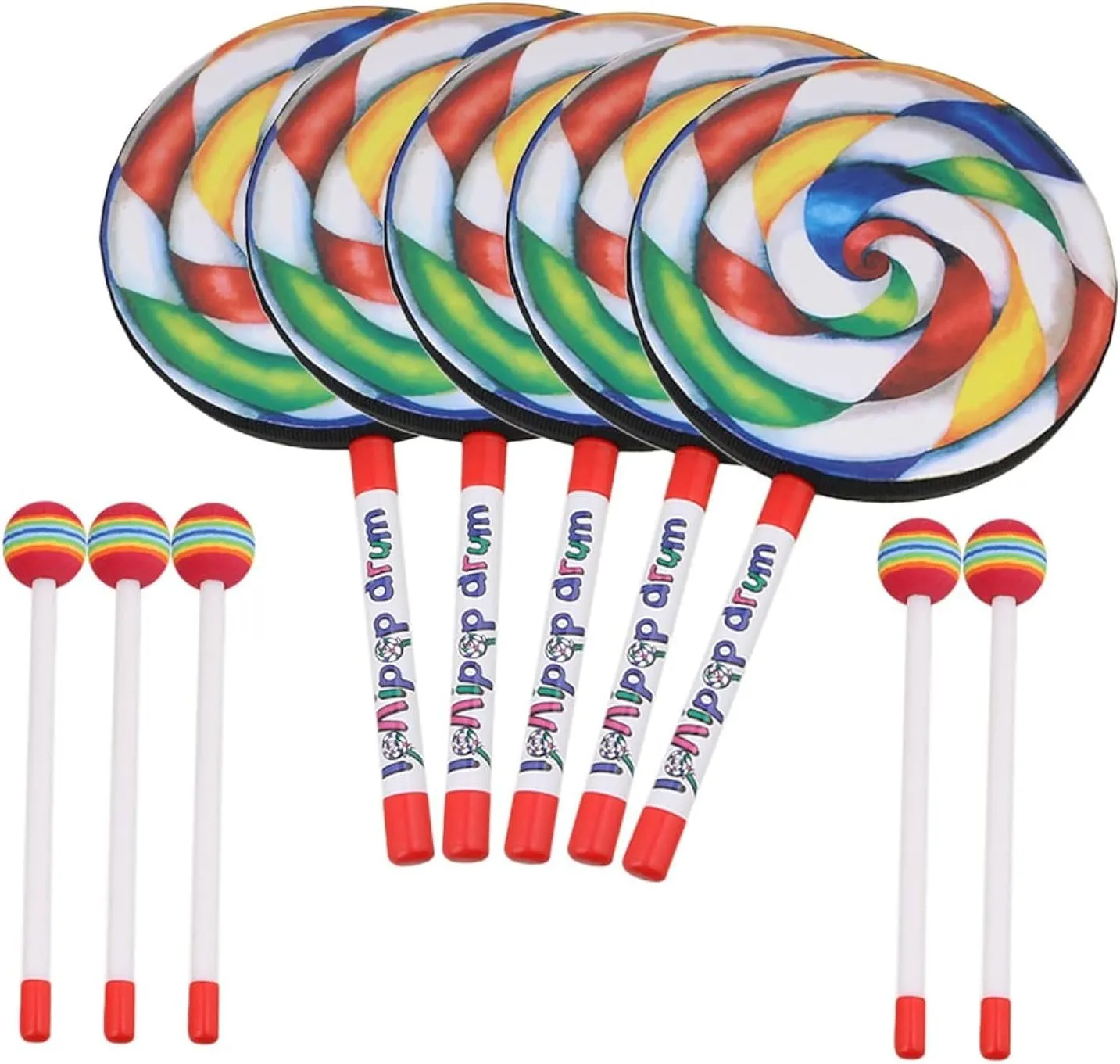lovermusic Lovermusic 5PCS Lollipop Shape Drum Hand Drum Musical Sound Musical Instruments Colorful