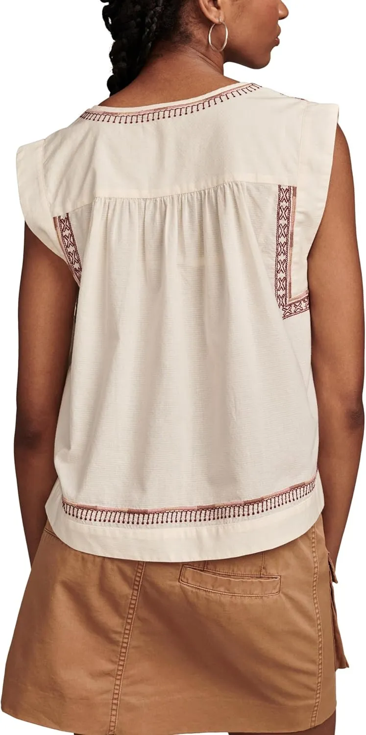 Lucky Brand Women's Embroidered High Low Slvless Blouse