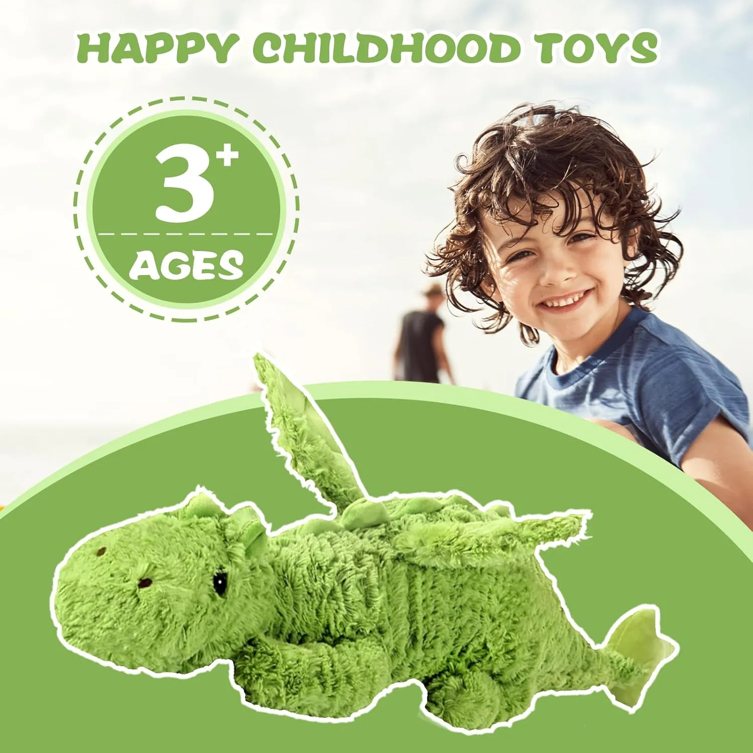 Lucky Dragon Plush Pillow,Soft Cute Flying Dragon Stuffed Animals-35.3inch Large Kawaii Dragon Animal Plushies Toy,Perfect Birthday Present for Adults and Children,Green