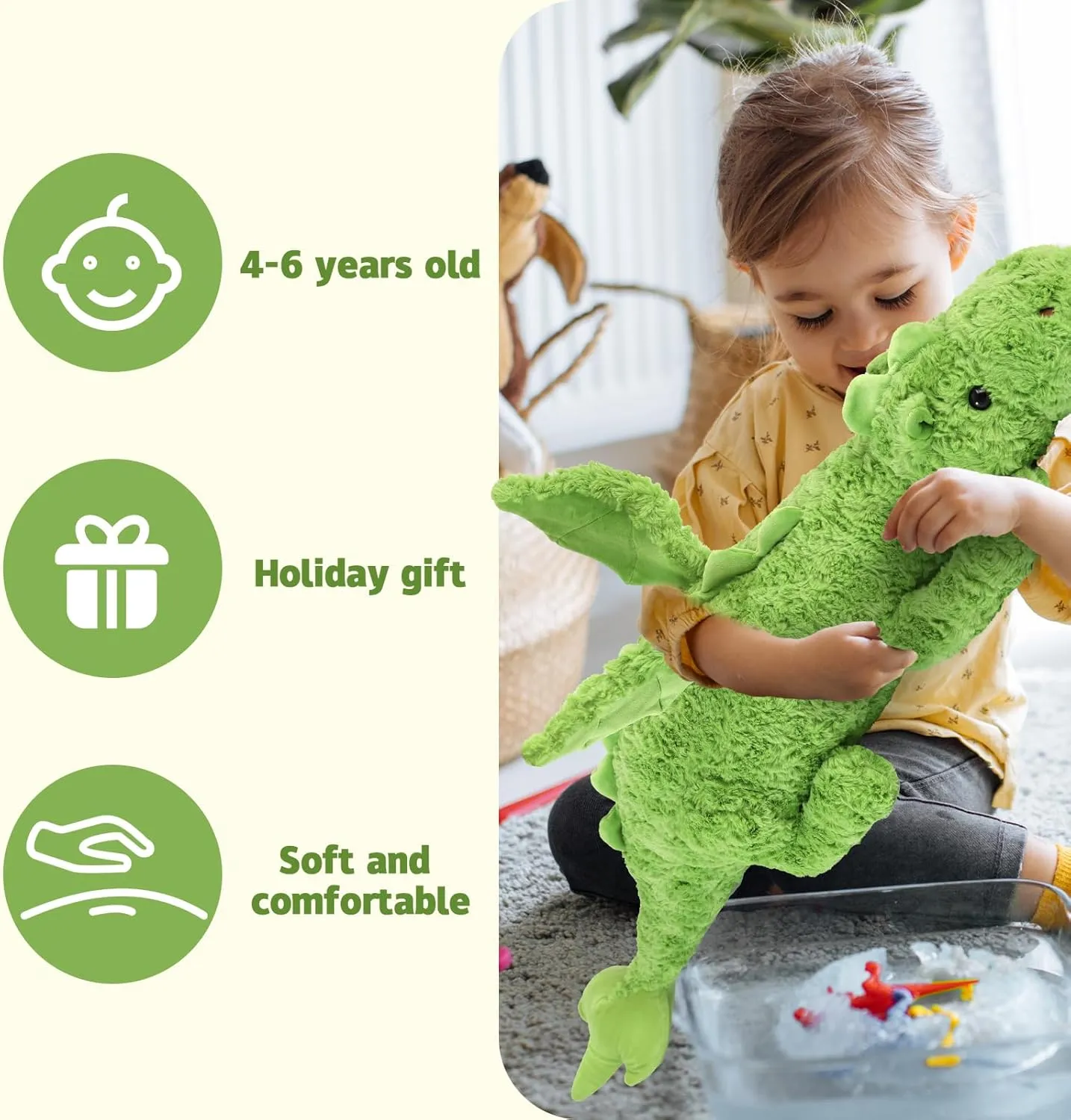 Lucky Dragon Plush Pillow,Soft Cute Flying Dragon Stuffed Animals-35.3inch Large Kawaii Dragon Animal Plushies Toy,Perfect Birthday Present for Adults and Children,Green