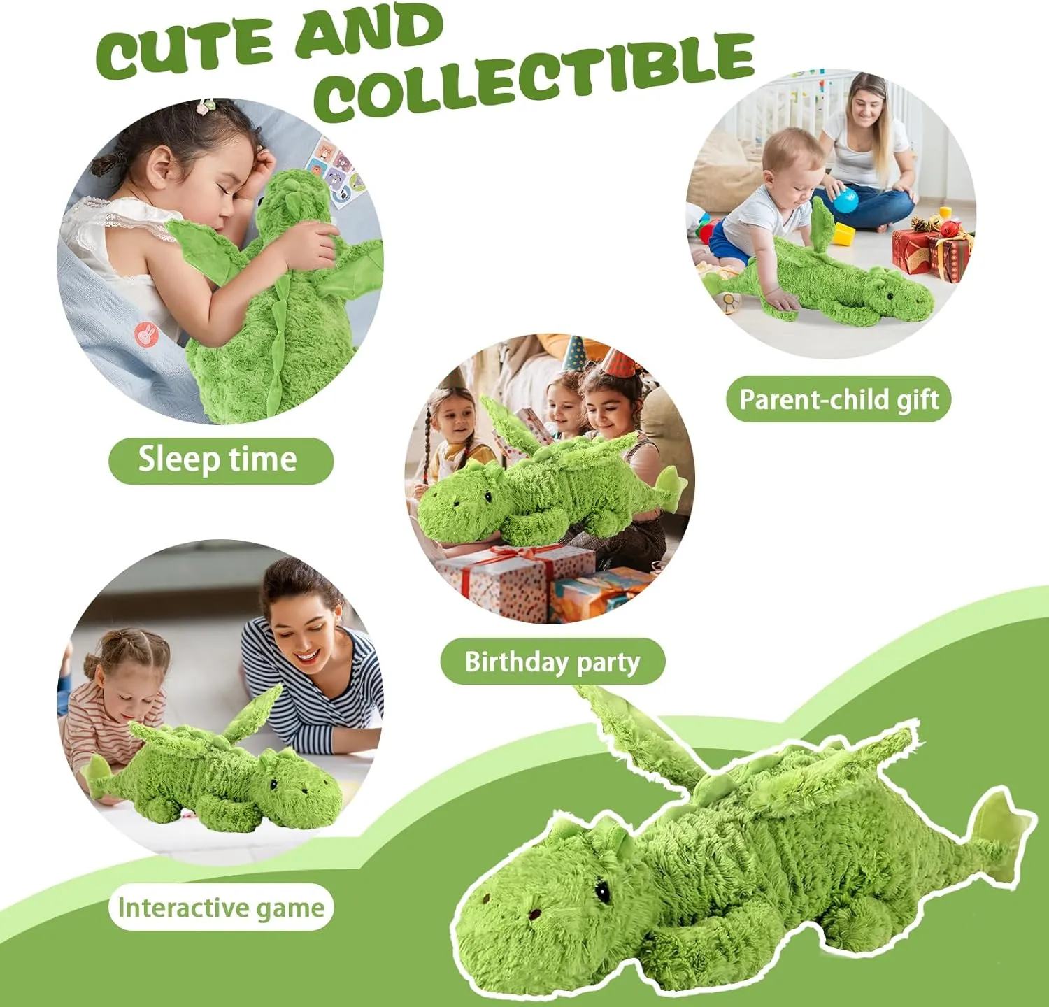 Lucky Dragon Plush Pillow,Soft Cute Flying Dragon Stuffed Animals-35.3inch Large Kawaii Dragon Animal Plushies Toy,Perfect Birthday Present for Adults and Children,Green